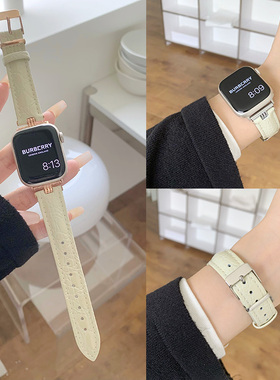 适用applewatchs10表带iwatchs9新款s8手表带se真皮iphonewatch654321苹果watch9女款ultra2高级感s7秋冬41mm
