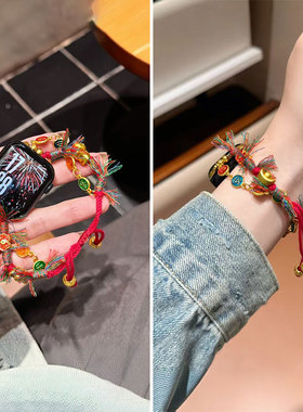 新年马款适用苹果s11手表带iwatch11平安编织绳表带applewatch10新款s9女款watchs8创意小众se女士红色本命年