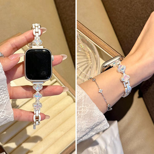 四叶草石头适用苹果s11手表表带iwatchs10铜金属表带applewatch9女款SE3代watchs8夏季s7女士夏天iphonewatch