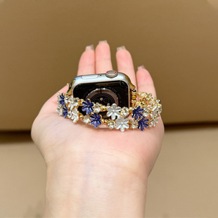 新款油画百花风适用iwatchs10表带applewatchs9苹果手表带s8金属s9手链式s7女款se代iPhonewatch夏季s6手链s5