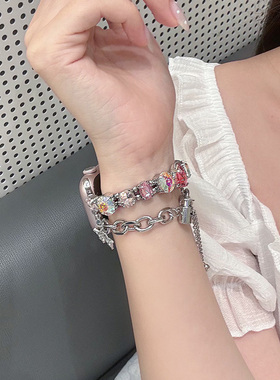 适用applewatch11表带iwatchs9苹果s10手表带watch8代s7se串珠iphonehwatch手链式s654321女款夏天s8手链夏季