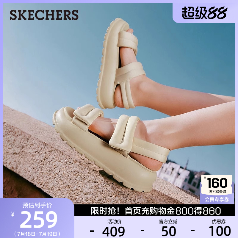 Skechers斯凯奇2025新款夏外穿女鞋凉拖鞋厚底增高休闲凉鞋沙滩鞋