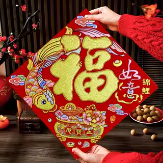 2026马年新款自粘植绒布福字彩色聚宝盆立体烫金发财锦鲤灯笼门贴,节庆用品/礼品,福字/窗花/窗贴,淘宝优惠券,粉丝福利购,淘宝优惠卷