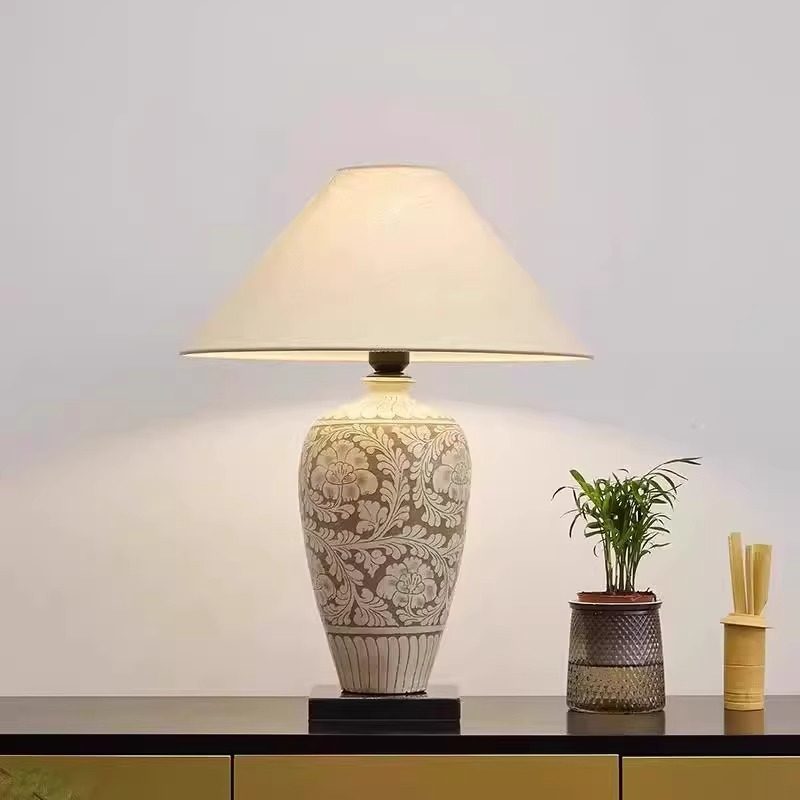 新中式台灯别墅客厅复古书房卧室床头灯景德镇传统陶瓷台灯布艺灯