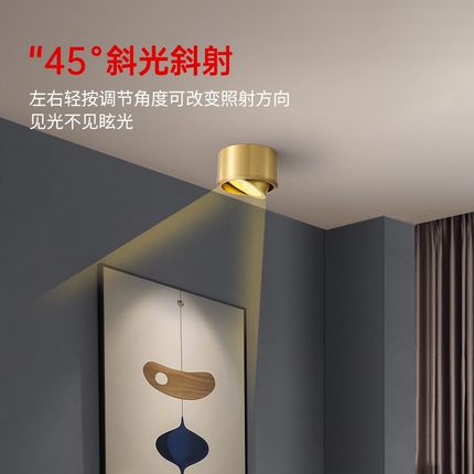 全铜明装射灯北欧客厅背景墙轻奢led筒灯超薄过道灯家用小吸顶灯