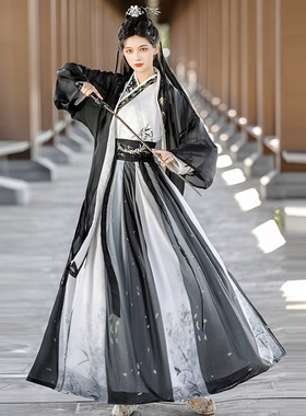 宋制曹县汉服男女同款长褙子齐腰裙黑色武侠水墨风古装日常春夏季