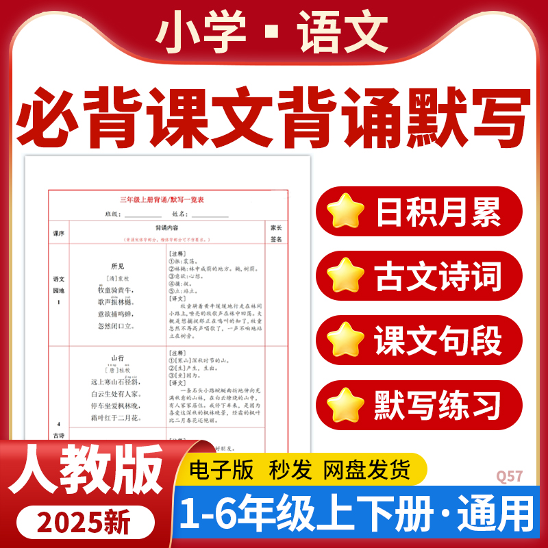 2025人教版小学语文必背课文内容背诵默写表一二三四五六年级上下册电子版资料