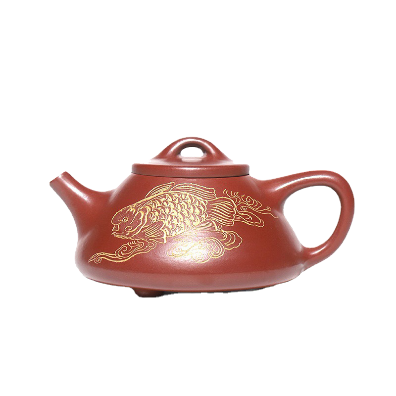 原矿大红袍金龙鱼纳财子冶石瓢壶