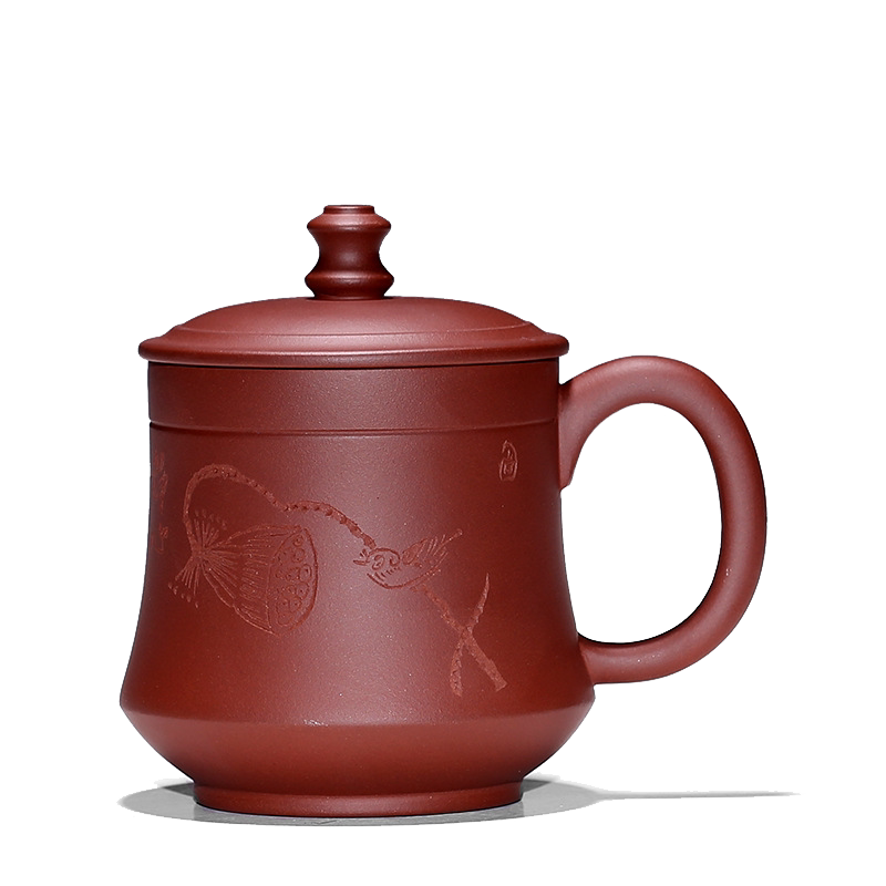 原矿紫砂手工刻绘莲子泡茶杯