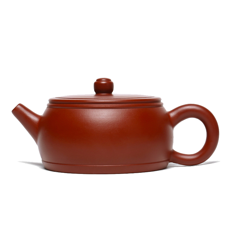 宜兴紫砂壶纯手工汉扁壶功夫茶具原矿大红袍宽口大口家用井栏茶壶