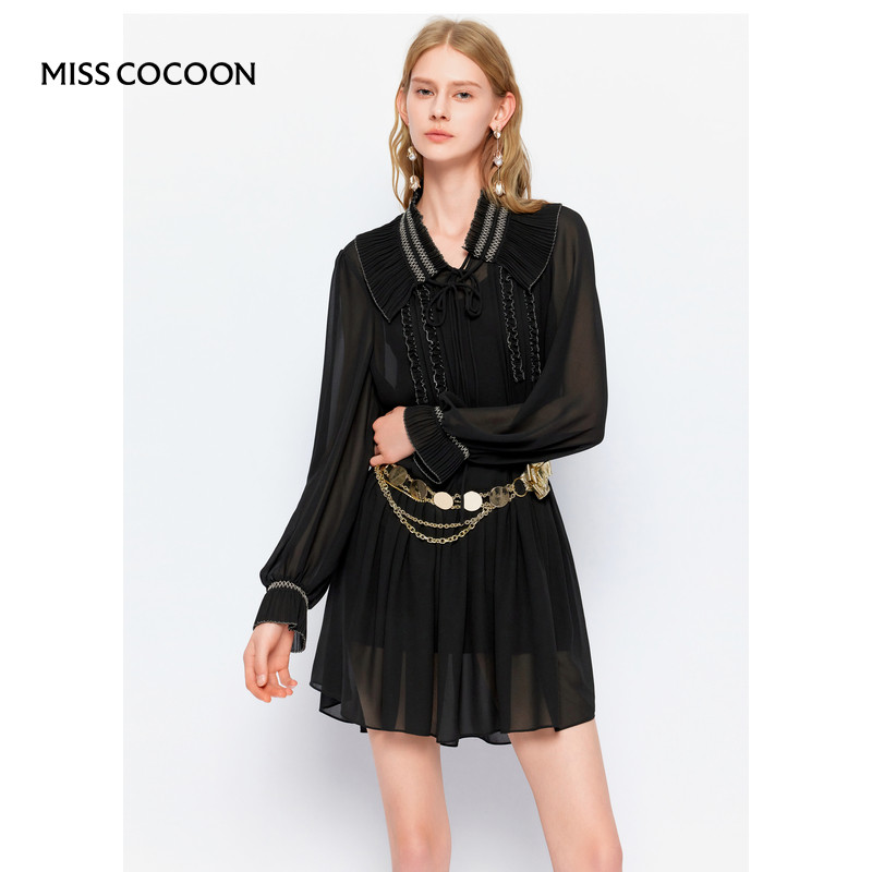 MISSCOCOON【漫拾光旅】24春新款撞色压褶宽松娃娃廓形雪纺连衣裙,女装/女士精品,连衣裙,淘宝优惠券,粉丝福利购,淘宝优惠卷