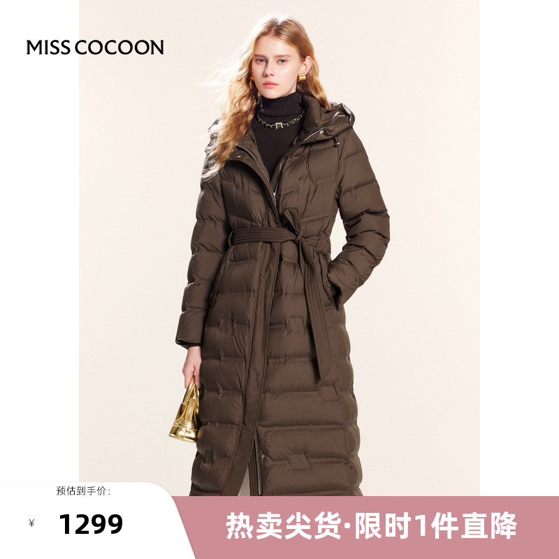 可可尼cocoon长款女士羽绒服冬季2024新款鸭绒女装棕色保暖大衣女