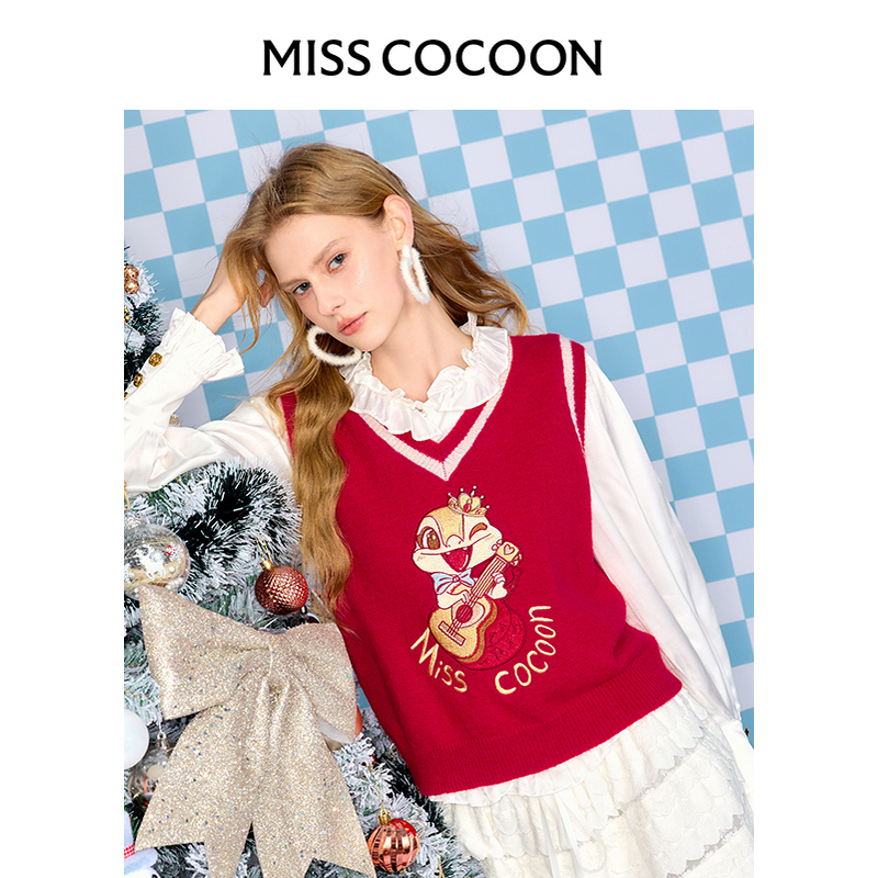 【添添kindiy】MISSCOCOONV领红色马甲针织背心