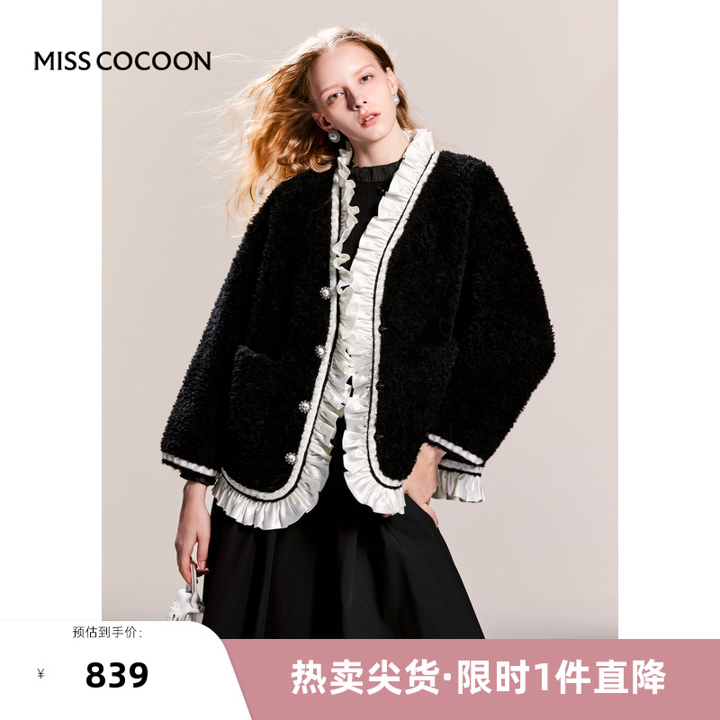 MISSCOCOON蝴蝶结花边外套