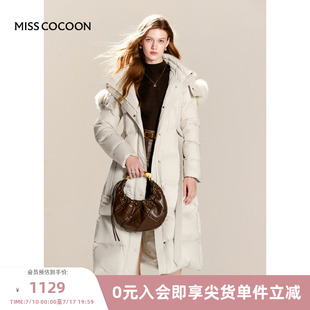 可可尼COCOON冬季新款收腰修身时尚保暖长款通勤鹅绒羽绒服女