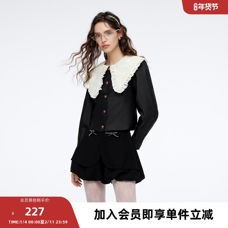 missCOCOON时尚外套2025秋装新款女复古感撞色大翻领绣花短外套女,女装/女士精品,短外套,淘宝优惠券,粉丝福利购,淘宝优惠卷