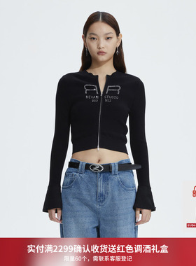 REVAN芮范麦迪娜明星同款复古毛衣短开衫RN10106297