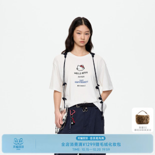 【阚清子同款】REVAN芮范拼豆HelloKitty钩织帽白色T恤RK71001083