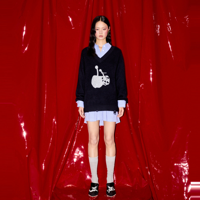 REVAN芮范樱桃系列学院风格纹毛衫连衣裙RM91101320