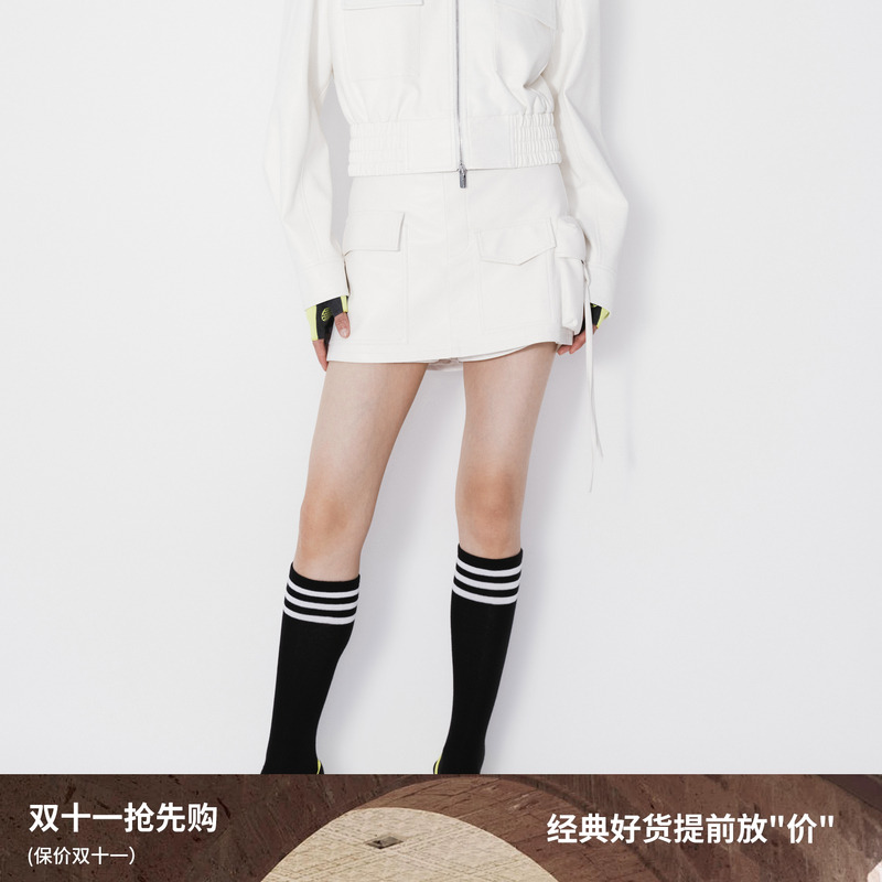 REVAN芮范2024秋季新品设计师款时尚感多口袋PU裤裙RM71306083