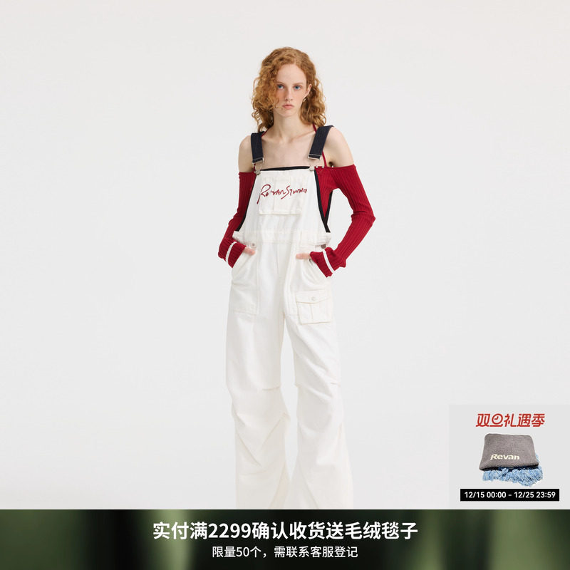 REVAN芮范设计师款工装风撞色牛仔背带裤RL11311056