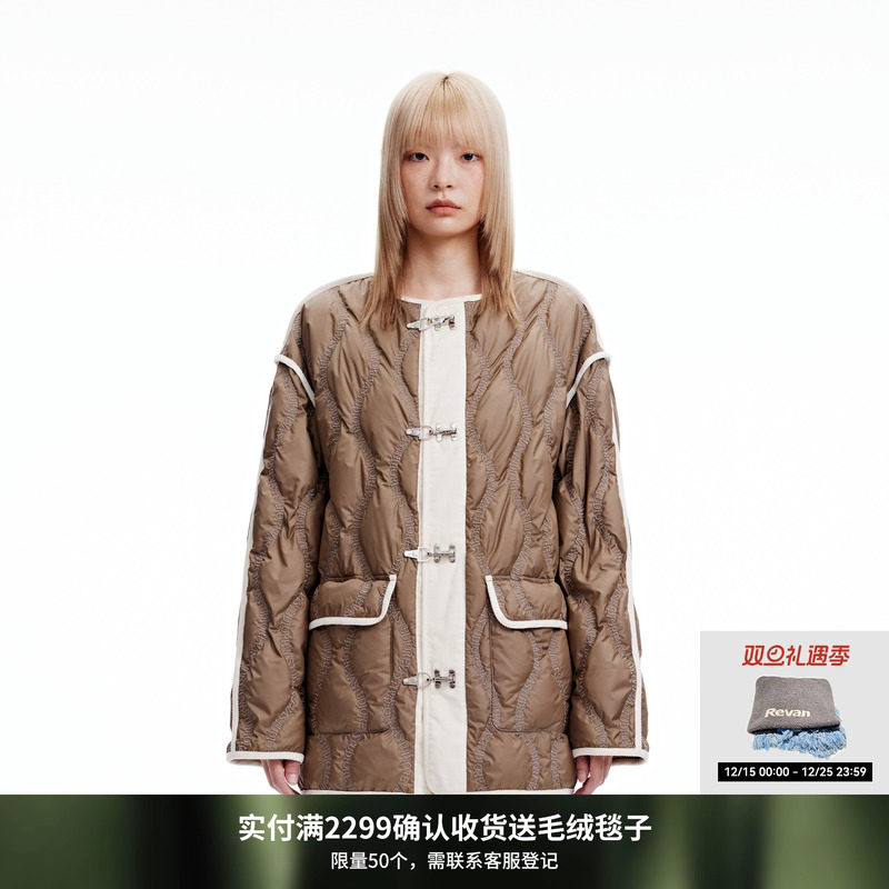 revan绗缝薄款羽绒服复古风