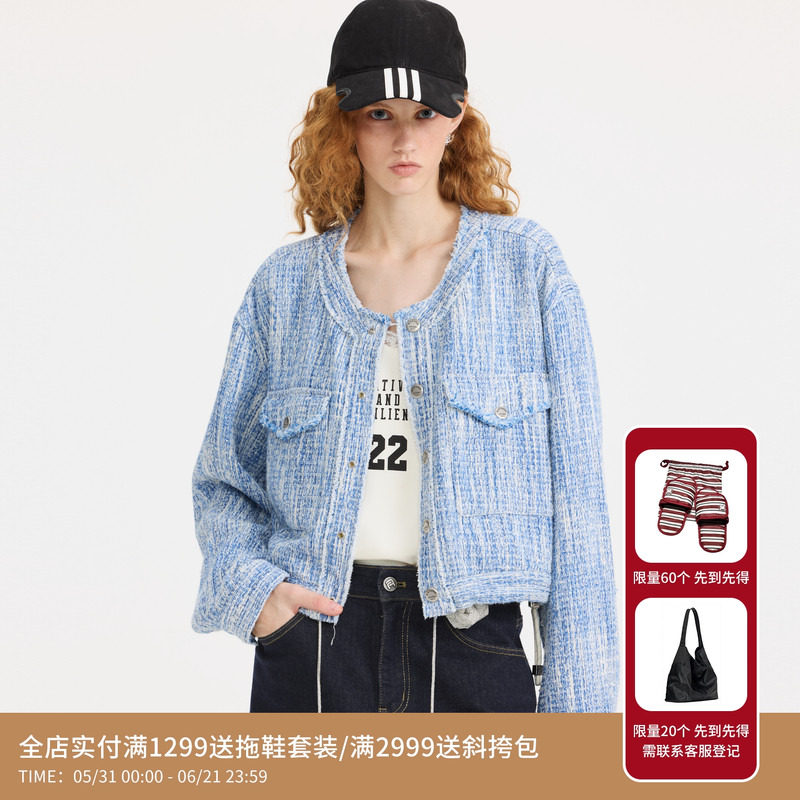 REVAN芮范设计师款复古蓝小香牛仔短外套RL10109204