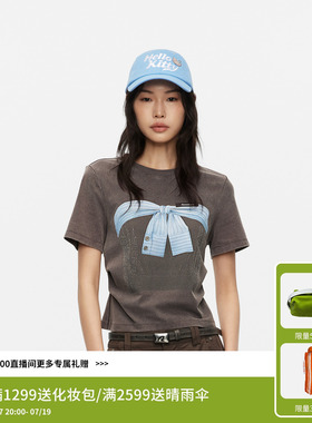 【柯颖同款】REVAN芮范俏皮感假两件系带蝴蝶结图案T恤RK31001044