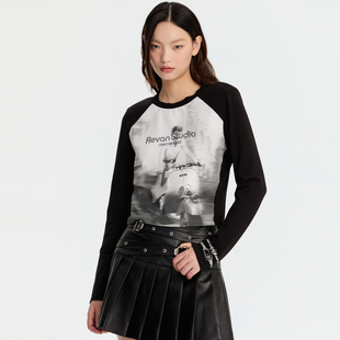 REVAN芮范设计师款 T恤RM91001087 趣味闪粉印手表长袖