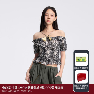 REVAN芮范设计师款满版印花一字肩单衣RL30801139