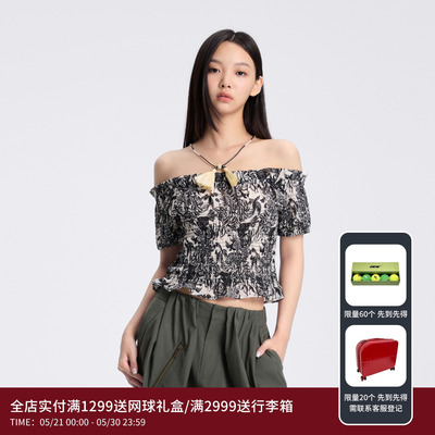 REVAN芮范设计师款满版印花一字肩单衣RL30801139