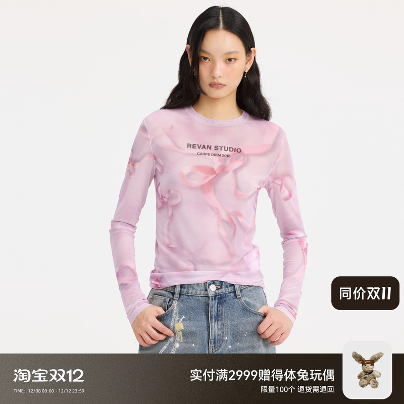 REVAN芮范设计师款幻彩蝴蝶结印花打底衣RL10801089