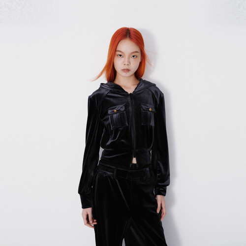 REVAN芮范设计师款PU拼接丝绒卫衣外套RM70105364