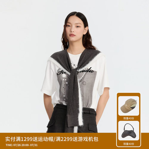 REVAN芮范设计师款毛织披肩印花T恤连衣裙RM91101288