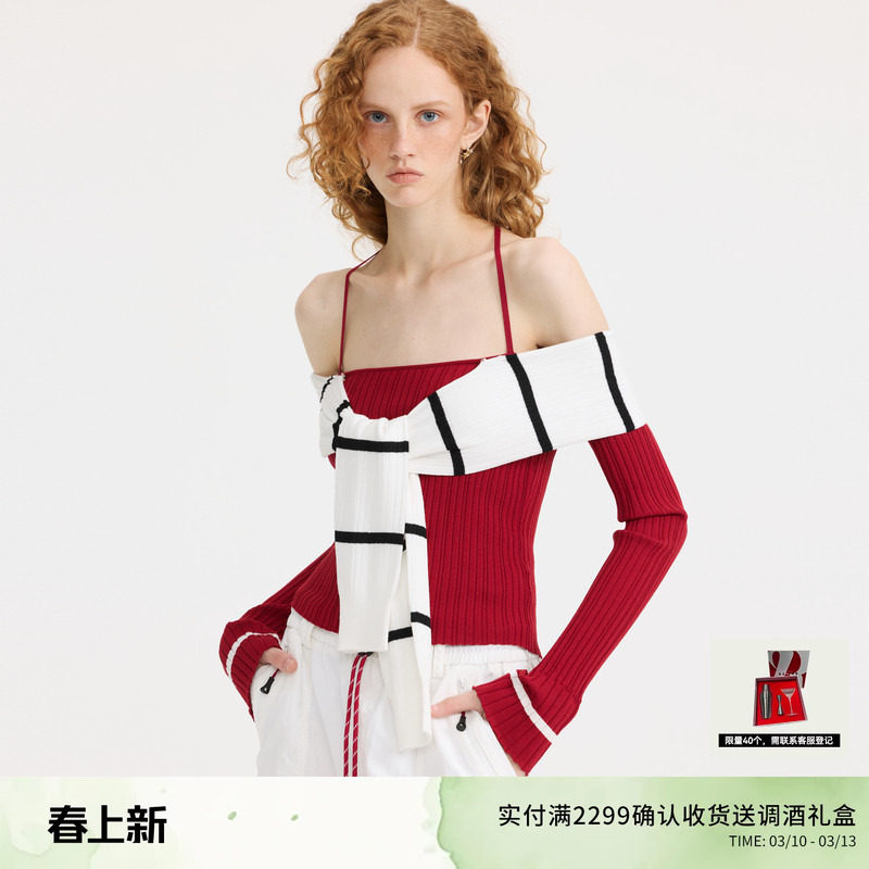 REVAN芮范设计师款可拆卸披肩一字肩毛衣RL10601127