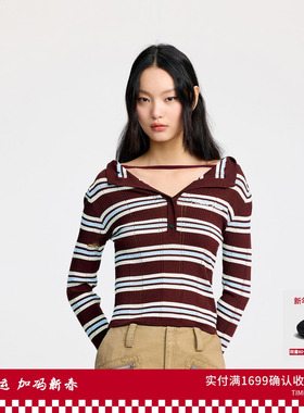 REVAN芮范设计师款红蓝黄条纹长袖毛衫RL30601164