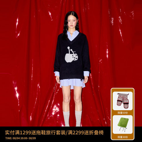 REVAN芮范樱桃系列学院风格纹毛衫连衣裙RM91101320