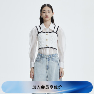 甜酷泡泡袖 REVAN芮范春季 新品 設(shè)計師款 拼接短單衣RN