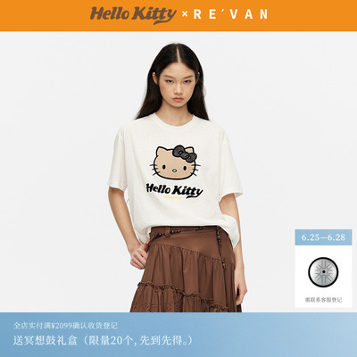 【沈月同款】REVAN芮范黑皮HelloKitty假日感鱼子酱T恤RK31001038