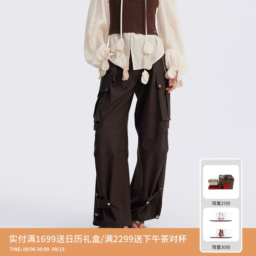 REVAN芮范设计师款酷飒重工感咖色工装裤RL71301064