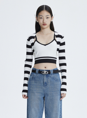 REVAN芮范设计师款复古两件套毛衣短开衫RN10106302