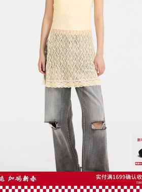 REVAN芮范设计师款灰色竹节破洞牛仔裤RL11302077