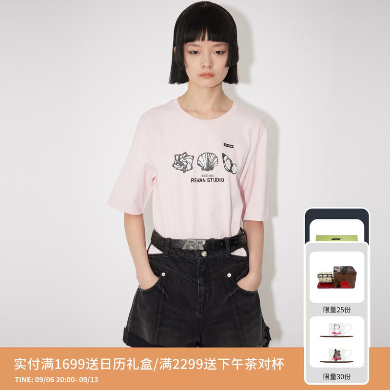 REVAN芮范设计师款多巴胺海螺贝壳图案T恤RM31001041图片