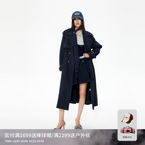 REVAN芮范设计师款轻复古波点丝巾风衣RL90202374