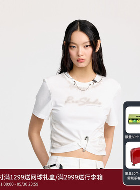 REVAN芮范设计师款牛仔感图案纽结白色T恤RL31001060