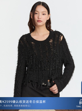 REVAN芮范设计师款质感黑色镂空破洞毛衣RM90601199