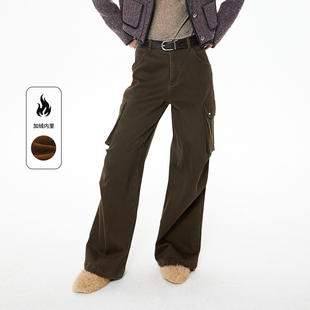 REVAN芮范橄榄灰军绿加厚复合绒牛仔裤 RL91302279