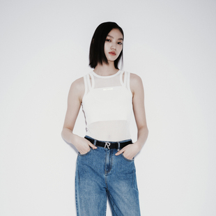 REVAN芮范设计师款 简约烫钻白色针织背心RM31202089