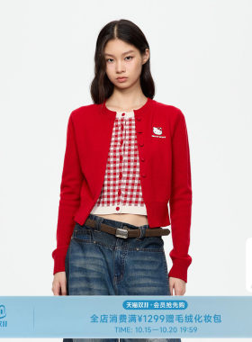【章若楠同款】REVAN芮范HelloKitty开运红色毛衣开衫RK12801315