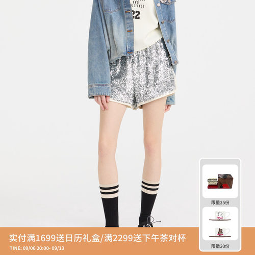 REVAN芮范设计师款时髦前卫银色亮片短裤RL11306083
